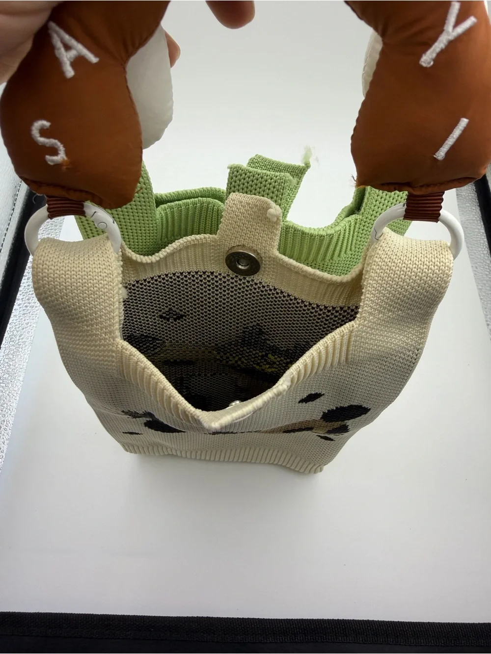 Cute Knit Mini Tote Bags Cat & Panda Set of 2